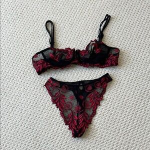 Elegant Black and Red Lace Lingerie Set